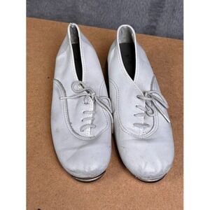 White Leather Lace Up Clogging Tap Shoes Low Heel Size 5M Dance Performance